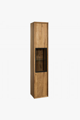 Massive Eichenvitrine mit Glastür und Beleuchtung, natur